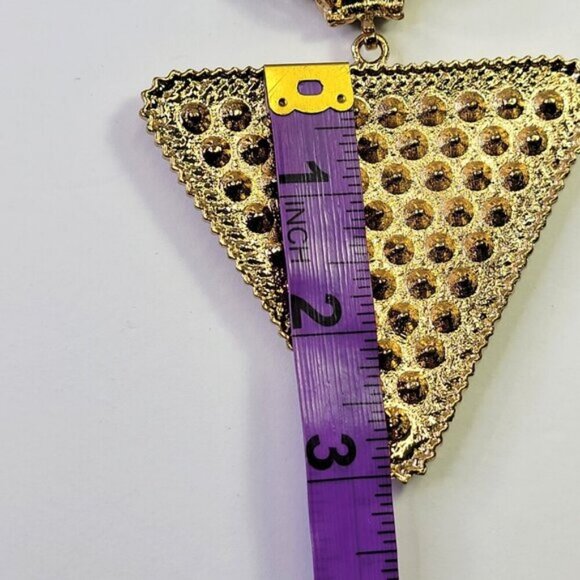 Gold and Crystal Triangular Pendant Bib Choker Necklace - Picture 9 of 13